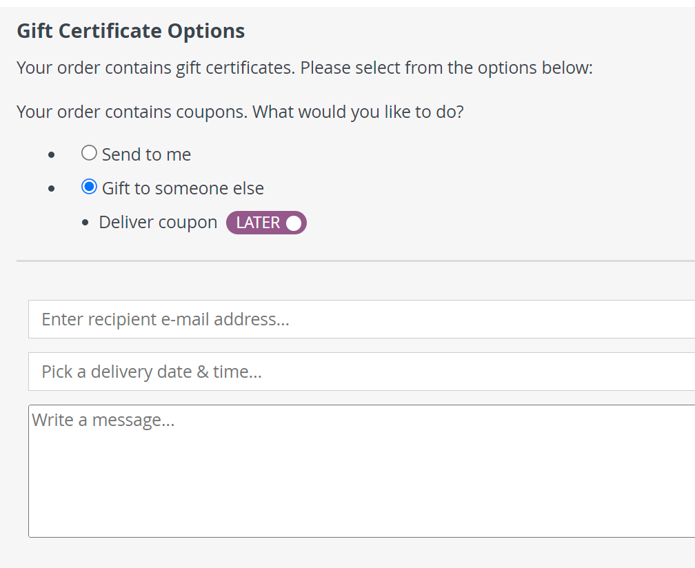 Gift Cert Options