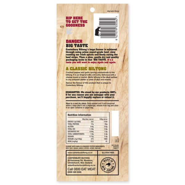 Canterbury Biltong (Jerky) - Garlic & Cracked Pepper Flavour