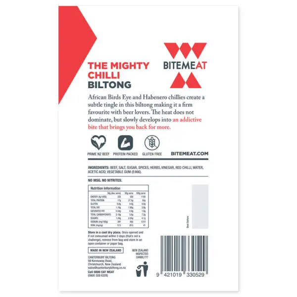 Canterbury Biltong (Jerky) Chilli Bite Meat 50g BOPNIPS