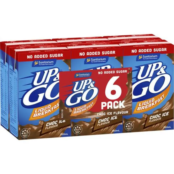 Sanitarium Up & Go Breakfast Drink Chocolate No Added Sugar 6pk