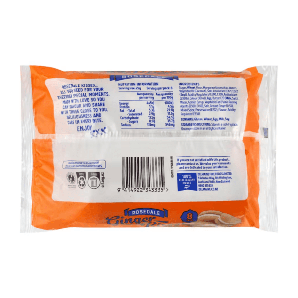Rosedale Kisses Ginger 8x 200g Ingredients