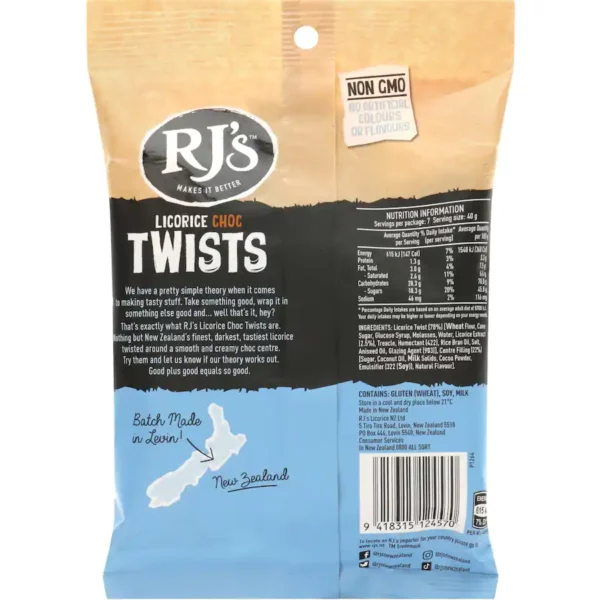 RJ's Licorice Choc Twist 280g Nutritional