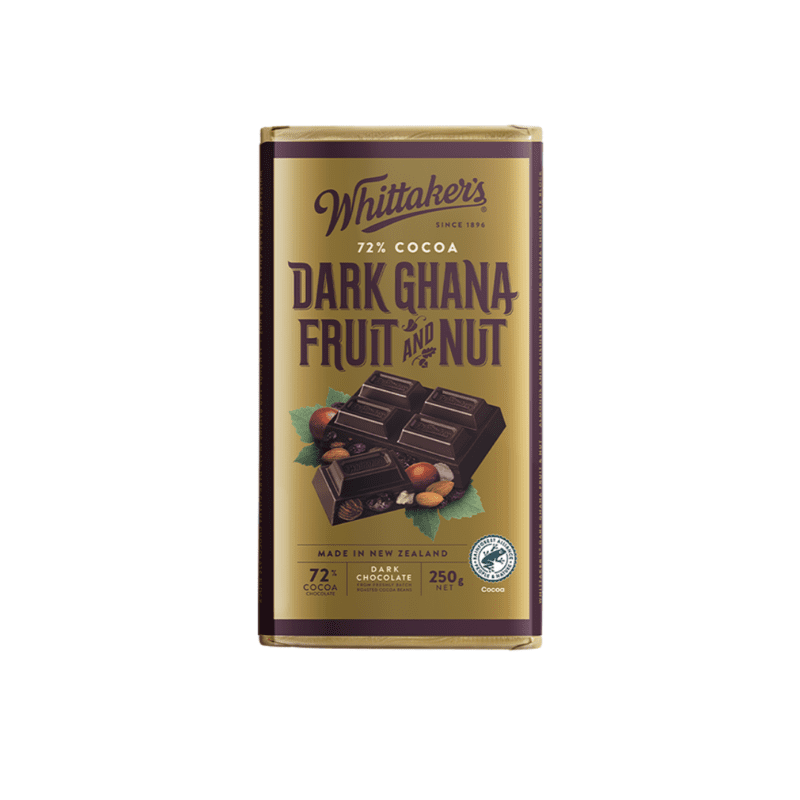 Whittakers Chocolate Block 72% Dark Ghana Fruit & Nut 250g