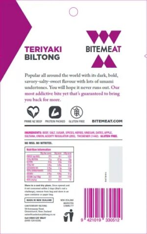 Canterbury Biltong (Jerky) Teriyaki Bite Meat 50g Back