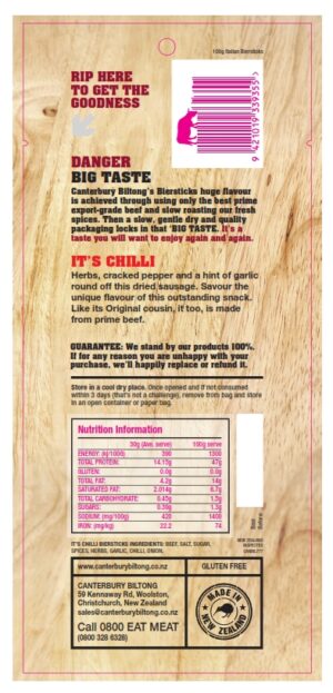 Canterbury Biltong (Jerky) Chilli Biersticks (4 pack) 100g