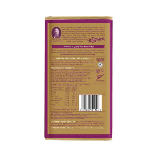 Whittakers Chocolate Block Hazella 250g