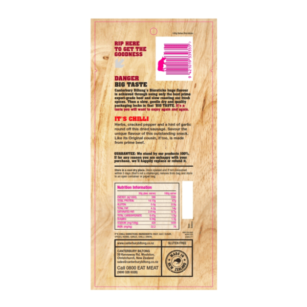Canterbury Biltong (Jerky) Chilli Biersticks 4pk 100g